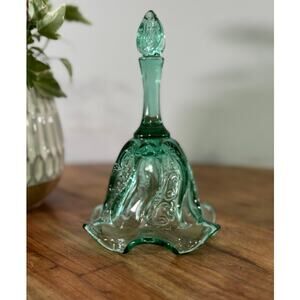 Vintage Fenton Emerald Green Art Glass Bell | Mid Century Pressed Glass Floral